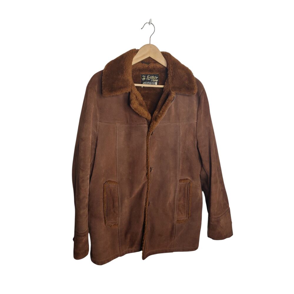 Vintage Sears The Leather Shop Mens Brown Suede Faux Fur Lined Coat 42